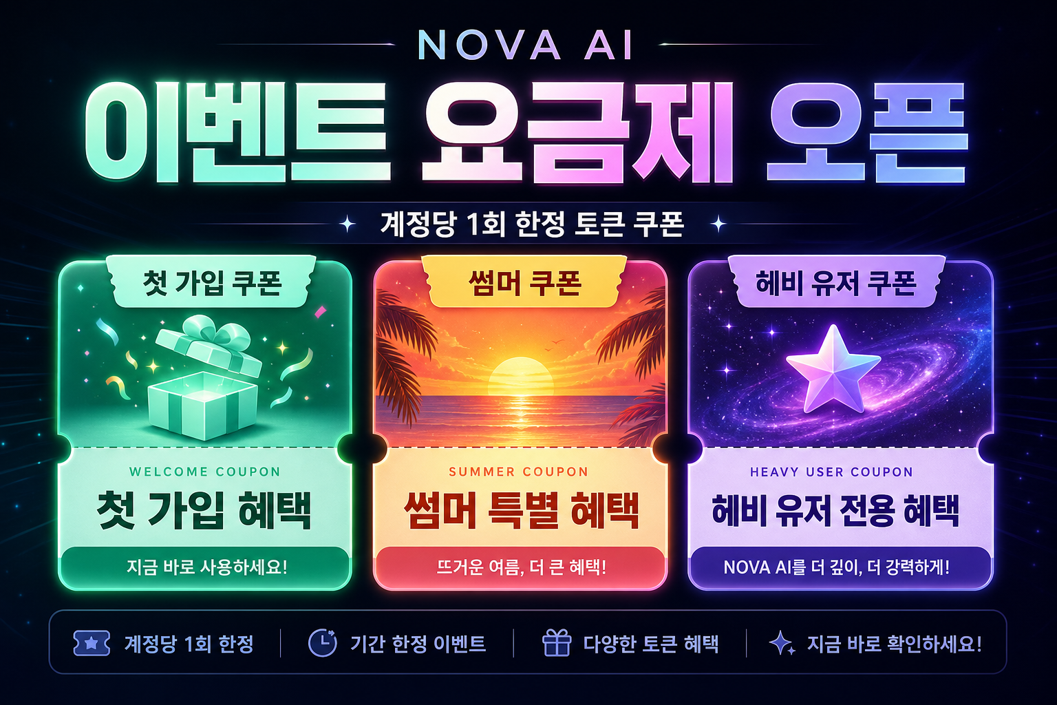 이벤트 요금제 오픈: 계정당 1회 한정 토큰 쿠폰